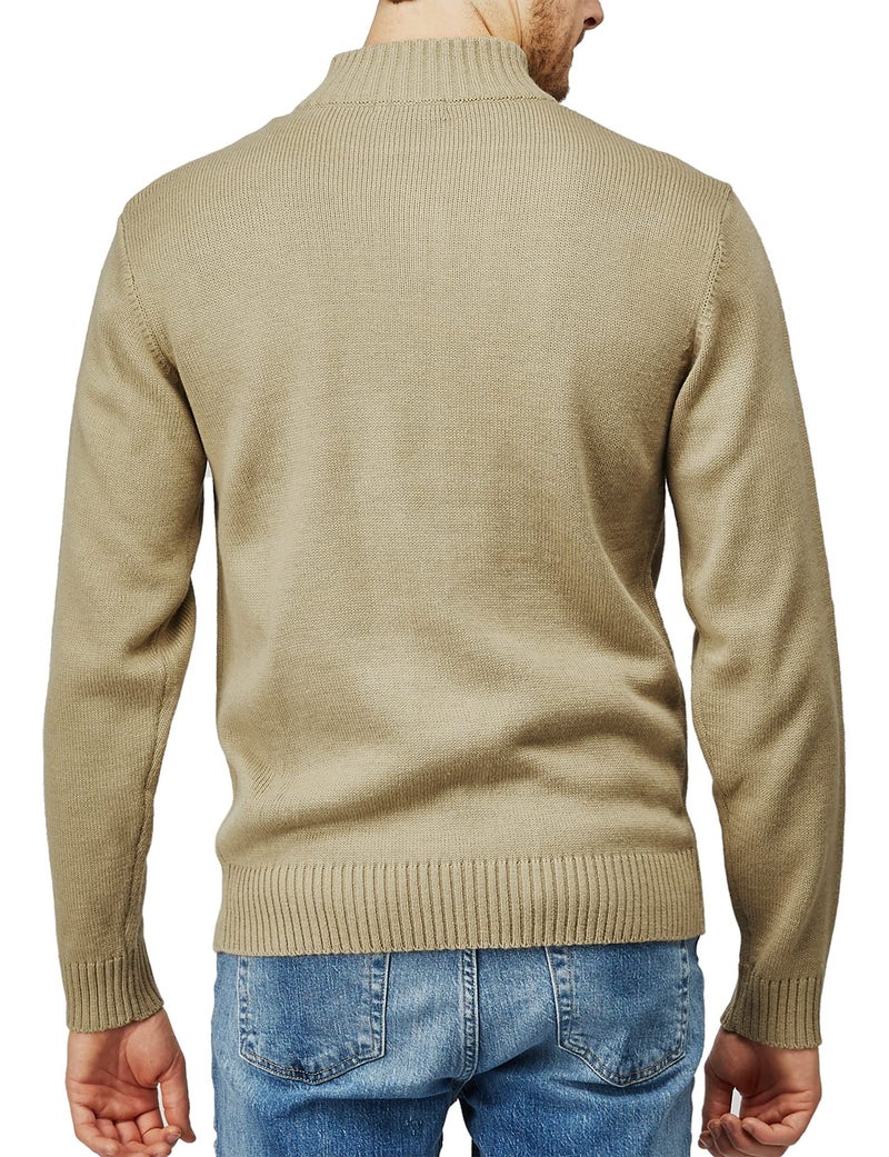 H2H Men's Casual Slim Fit 1/4 Zip up Long Sleeve Pullover Mock Neck Sweater Beige US L/Asia XL (KMOSWL021) - Image 4